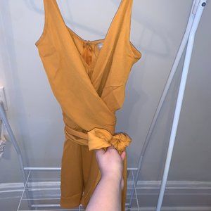 ASOS DESIGN cami wrap mini dress with tie waist in winter ochre